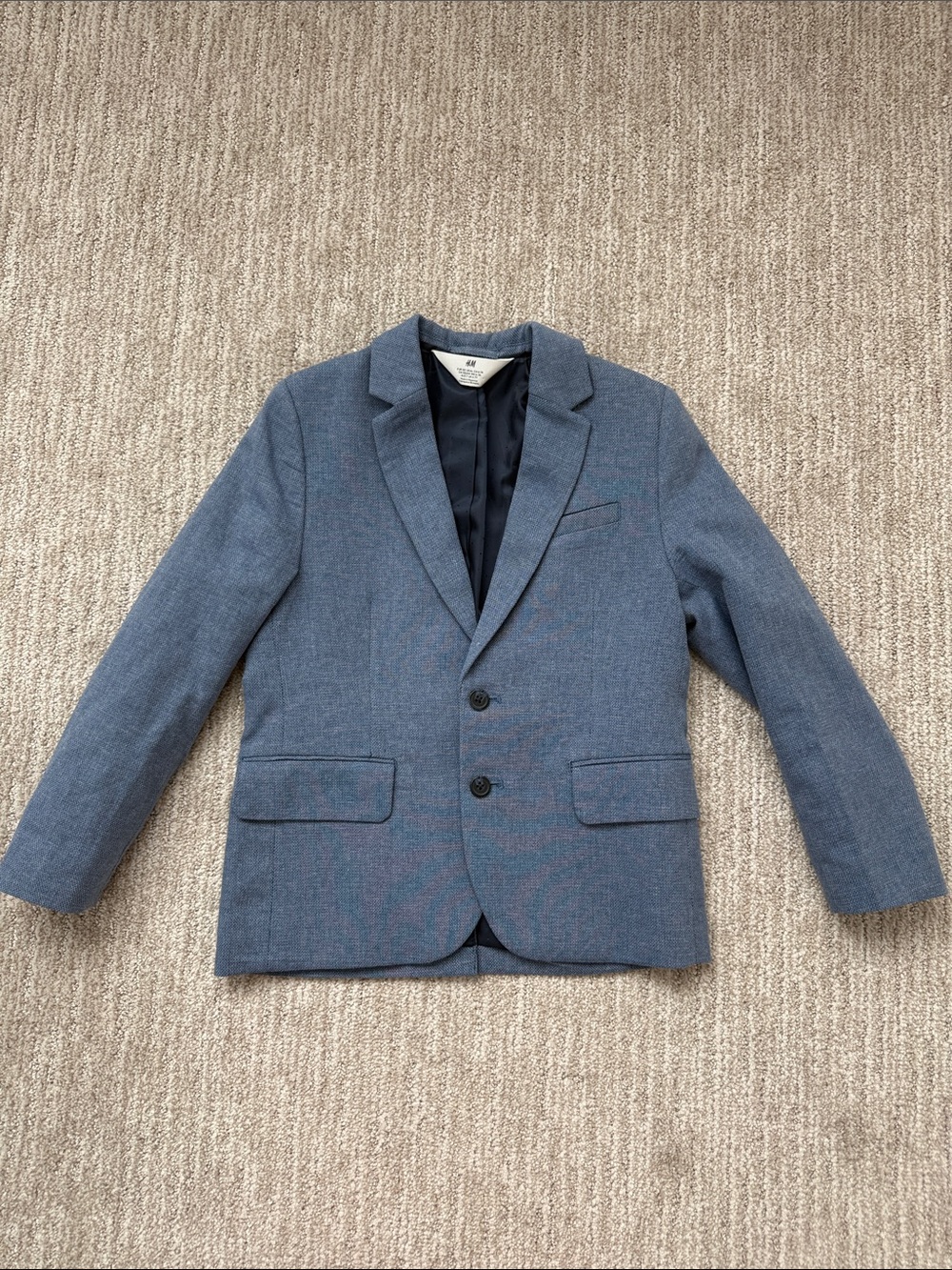 H&M Boys Blue Two-Button Blazer Cotton-Linen Blend US 6
